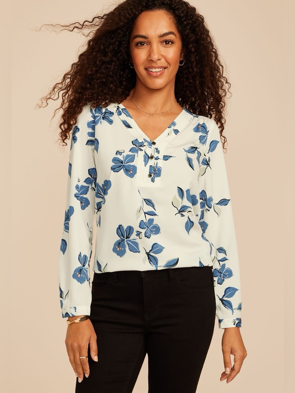 Maurices XL floral pleated v neck button front blouse NWT